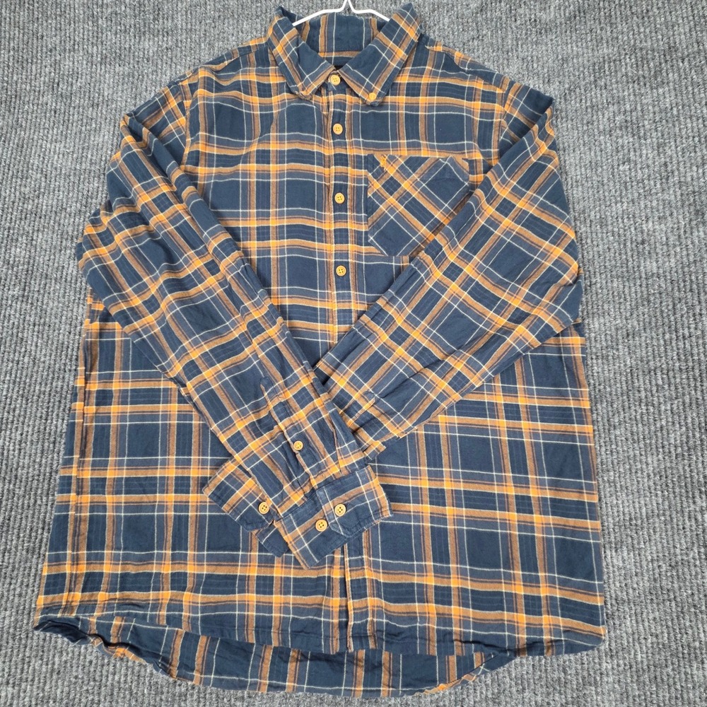 Browning‎ Mens XL Plaid Flannel Shirt Navy Blue Orange Long Sleeve Cotton 26146